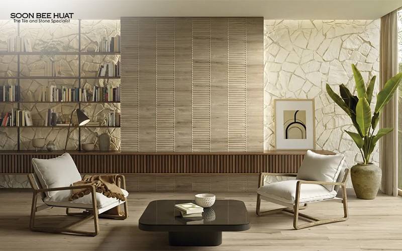 Low-maintenance SBH stone feature wall in a luxury living room.